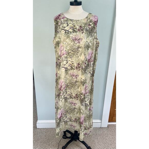 Kari MIDI Dress 90’s Y2K Sleeveless Green Purple SZ 18** Fairy Spring Lined - Picture 3 of 10